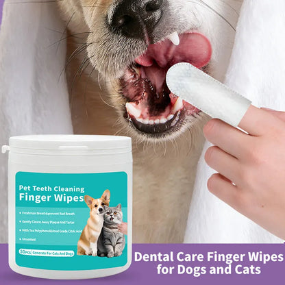 Dog Teeth Cleaning Finger Wipes Disposable Finger Wet Wipes Super Soft Oral Care Toothbrushes 50Pcs Dog Ear Wipes Pet Supplies