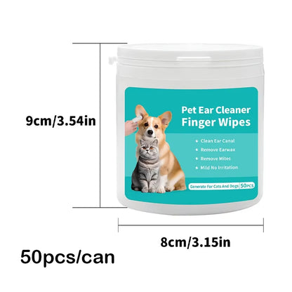 50 PCS Pet Cleaning Products Ear Cleaning Wipes Ear Care Fingertips Ear Mite Removal Cat and Dog Ear Cleaning Pet Products