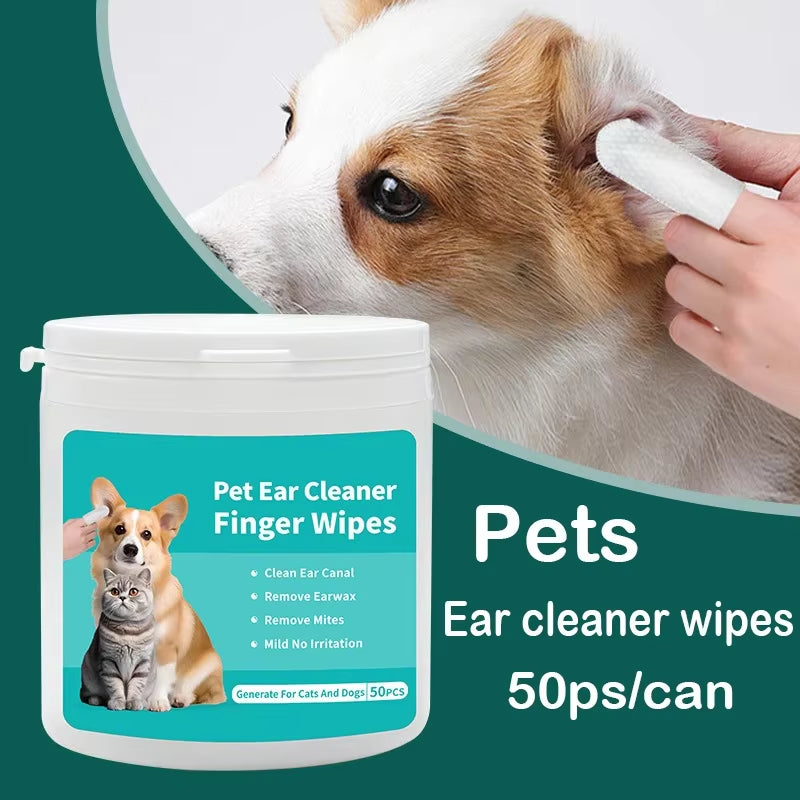 50 PCS Pet Cleaning Products Ear Cleaning Wipes Ear Care Fingertips Ear Mite Removal Cat and Dog Ear Cleaning Pet Products